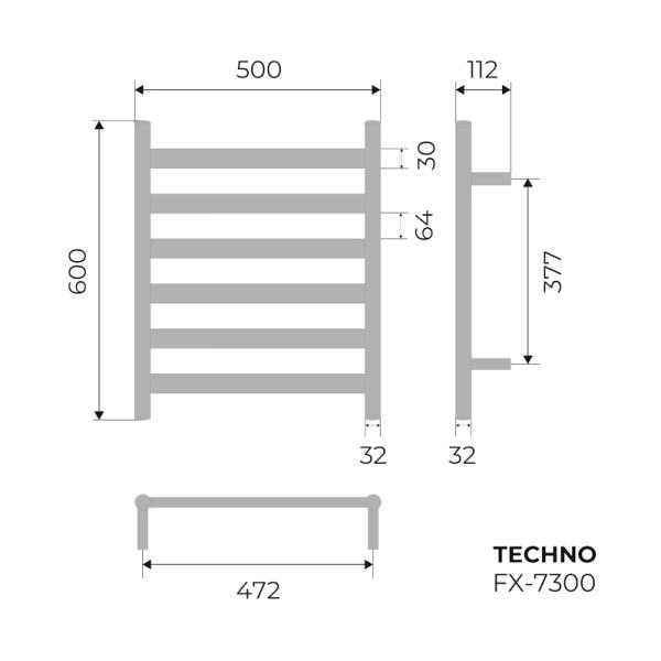 Полотенцесушитель FIXSEN TECHNO FX-7300 600х500, электрический хром