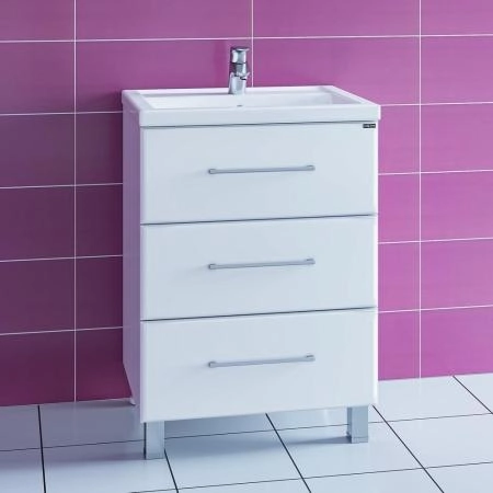 Тумба под раковину СаНта Омега 60 207046, напольная, цвет белый 3 ящ (ум. Фостер 60)