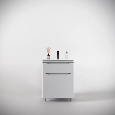 Тумба напольная Style Line Марелла 60 (2 ящ.) Люкс антискрейтч белый матовый, PLUS