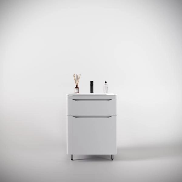 Тумба напольная Style Line Марелла 60 (2 ящ.) Люкс антискрейтч белый матовый, PLUS