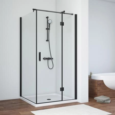 Душевой уголок Vegas-glass AFP-Fis NOVO 110*100 02М 01 R, профиль черный матовый, стекло прозрачное