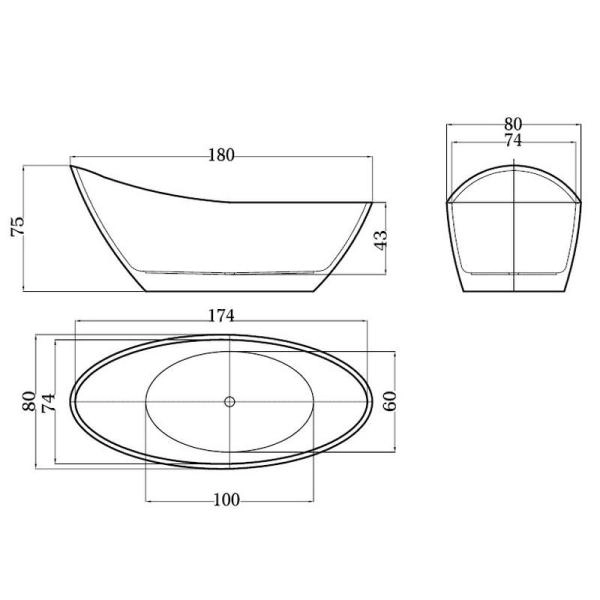 Ванна ESBANO London (black) 180x80 акриловая