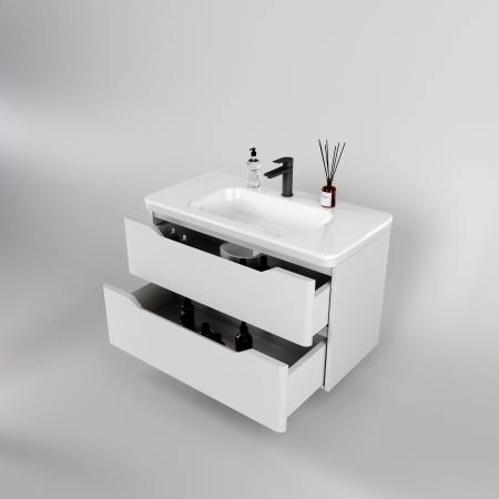 Тумба подвесная Style Line Марелла 90 (2 ящ.) Люкс антискрейтч белый матовый, PLUS