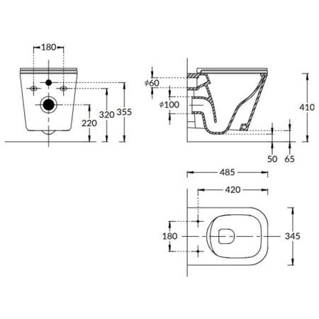 Унитаз Kerama Marazzi CUBO КУБО CU.wc.02 подвесной безободковый с крепежом и сиденьем, белый глянцевый
