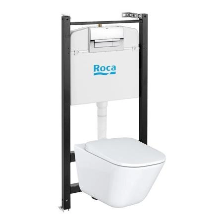 Roca The Gap Унитаз подвесной Rimless 34x54x34.5см., с инсталляционной системой, сиденье с крышкой, с клавишей смыва, цвет: белый