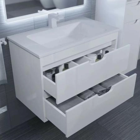Тумба с раковиной для ванной Uperwood Modul 80 см, подвесная, глянцевая, белая
