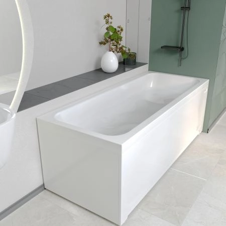 Ванна акриловая "ПАТРИСИЯ 175х75", рама-подставка, фронтальная панель, слив-перелив автомат с сеточкой (бронза, с сифоном)