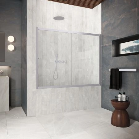 Шторка на ванную Vegas-glass ZV Protec 160 07 01, профиль матовый хром, стекло прозрачное