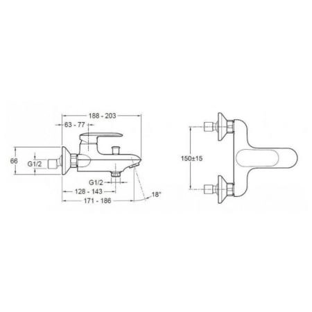 Смеситель Jacob Delafon KUMIN E99460-CP для ванны хром
