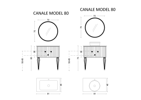 Тумба Boheme Canale 80 черная + Золото 843-080-BG