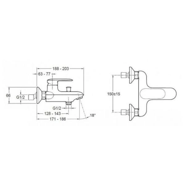 Смеситель Jacob Delafon KUMIN E99460-CP для ванны хром