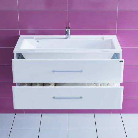 Тумба под раковину СаНта Омега 100 207028, белая (ум. Elen100 литой мрамор) подвесная