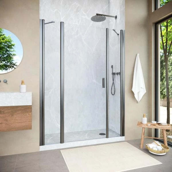 Душевая дверь Vegas-glass EP-2F NOVO h2000 210 11 01 L  профиль оружейная сталь  стекло прозрачное