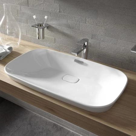 TOTO NEOREST Раковина 746x448x173(50) мм, полувстраиваемая, без отв. под смес, с перел, CeFiONtect, c керамической декоративной накладкой,цвет: белый