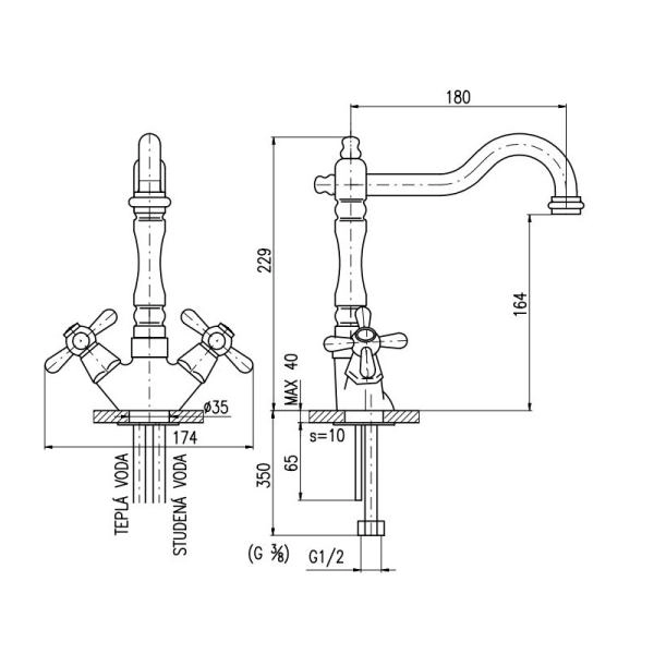 Смеситель Rav Slezak MORAVA RETRO MK120.5/8 для раковины, цвет Хром без донного клапана