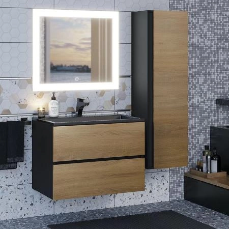 Тумба под раковину для ванной для ванной Uperwood Barsa, 70 см, подвесная, черная/дуб сонома