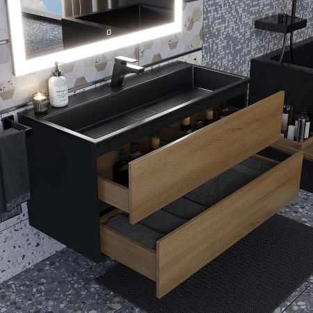 Тумба под раковину для ванной для ванной Uperwood Barsa 100 см, подвесная, черная/дуб сонома