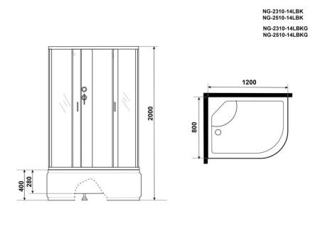 Душевая кабина Niagara NG-2510-14LBKG 1200х800х2000 высокий поддон 40см стекло тонированное