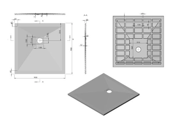 Поддон для душа Vincea из искусственного камня VST-4SR9090A, 900*900*25, антрацит