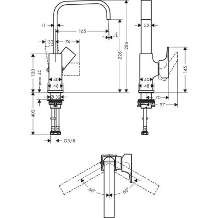 Hansgrohe 32511670 Metropol Cмеситель для раковины 226 мм, Push-Open, излив, матовый черный