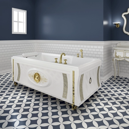 Ванна "РУСИЛЬОН-GOLD" (рама-подставка на декоративных ножках, комплект панелей, подголовник, слив-перелив автомат с сеточкой, 12 форсунок "Релакс", контроллер 200)