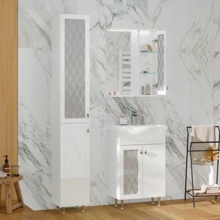 Зеркало-шкаф с LED подсветкой Volna Milena 55 правое белый глянец