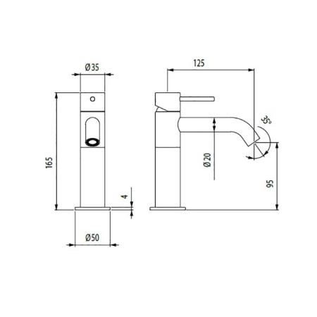 Bossini Inox Однорычажный Смеситель для раковины на 1 отв., из нержавеющей стали без донного клапана, цвет: глянцевая сталь