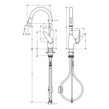 Hansgrohe Focus Кухонный смеситель, на 1 отв., с выдвижным изливом, изилв: 22см., цвет: полированная сталь