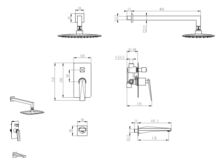 Смеситель встроенный с изливом Boheme VENTURO ЧЕРНЫЙ+ХРОМ 374-B-2