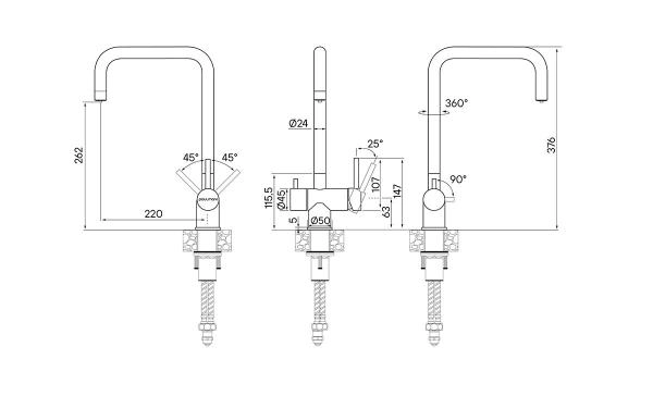 Смеситель для кухни Paulmark Wetter антрацит We213030-401, под фильтр