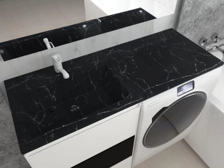 Раковина над стиральной машиной Uperwood Марсал 120 см, левая, черный мрамор