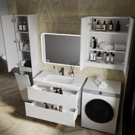 Тумба подвесная Style Line Марелла 90 (2 ящ.) Люкс антискрейтч белый матовый, PLUS