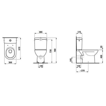 Laufen Pro Унитаз-компакт напольный,70х36х42 см, выпуск горизонтальный, цвет: белый