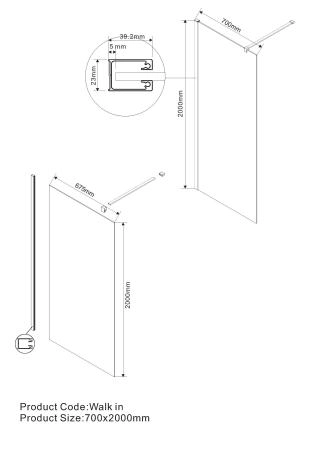 Душевая перегородка Vincea Walk-In VSW-1H700CL, 700*2000, хром, стекло прозрачное