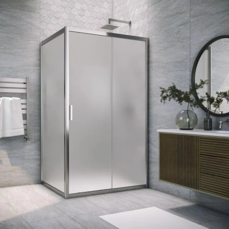 Душевой уголок Vegas-glass ZP+ZPV TUR NOVO 145*80 08 10, профиль глянцевый хром, стекло сатин