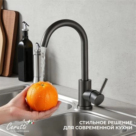 Cмеситель для кухни Ceruttispa Сельсо II GG (CELSO II GG) из нержавеющей стали, цвет графит