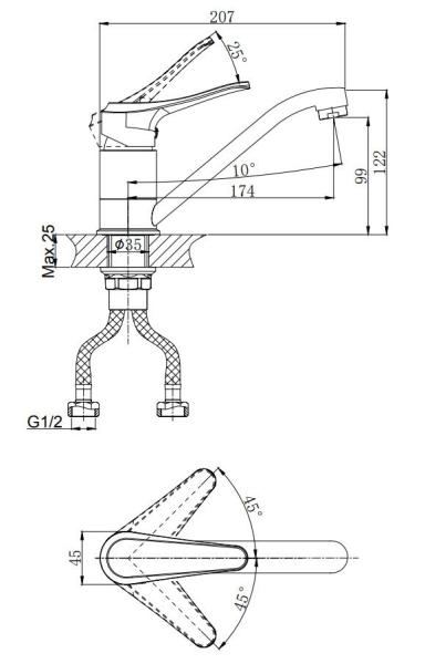 Смеситель для кухни RUSH Jawa с поворотным изливом (JA0735-25)