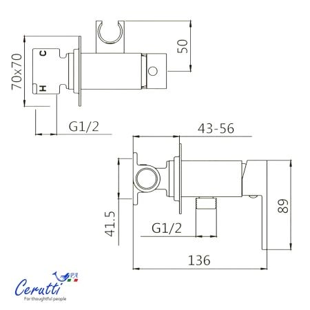Смеситель с гигиеническим душем Ceruttispa Резия SH (RESIA SH) из латуни, с шлангом 120 см, цвет хром