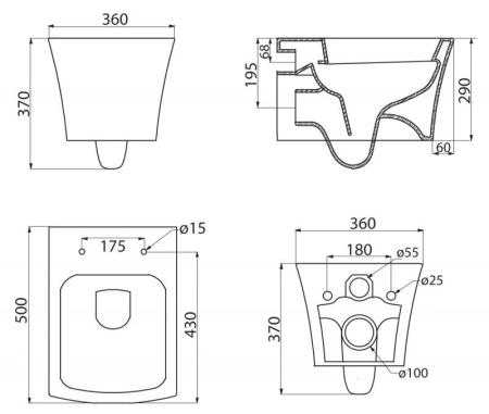 Унитаз подвесной Belbagno REGINA BB104CH безободковый