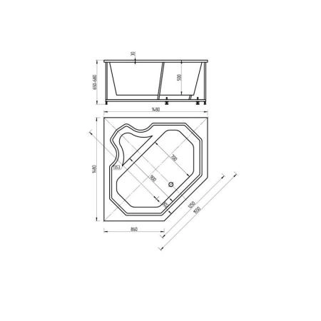 Ванна АКВАТЕК Лира 150x150 без гидромассажа с фронтальным экраном
