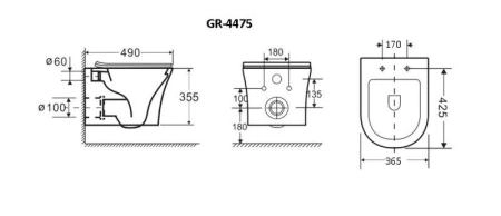 Унитаз Grossman  GR-4475S Style (490*365*355) подвесной Безободковый с тонкой крышкой
