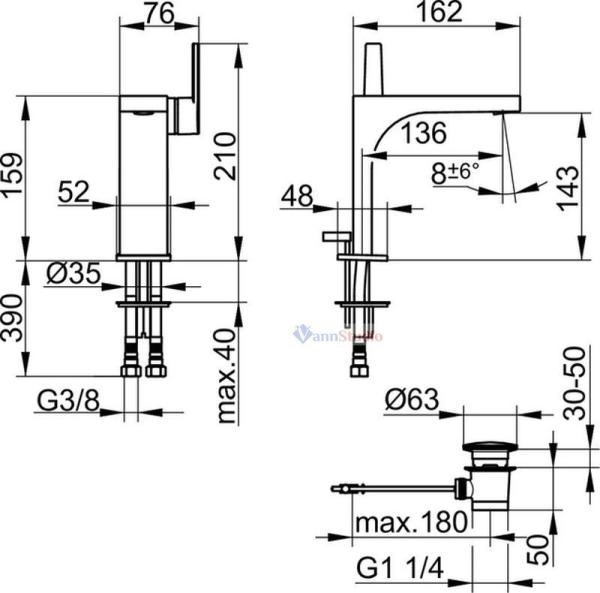 Смеситель для умывальника 150 51102130000 Хром черный шлифованный