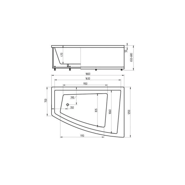 Ванна АКВАТЕК Оракул 180x125 без гидромассажа левая с фронтальным экраном