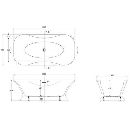 Ванна акриловая Azario Bordeaux 180x90x60 свободностоящая (BOR18090)