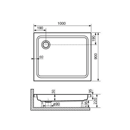 Поддон для душа RGW STYLE PR 16180290-11 90x100 см акрил