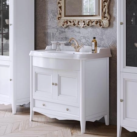 TW Veronica, База с раковиной Simas AR864bi*1 90*56см, с 1отв., 2 распашные дверки+1 выдв.ящик, доводч. Blum, ручки: Riflesso бронза, цвет: bianco