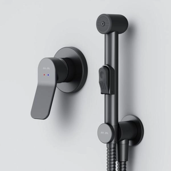 Смеситель, монтируемый в стену с гигиеническим душем AM.PM X-Joy F40H85A22 чёрный