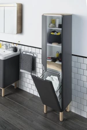 Шкаф пенал VitrA Sento  60856 40 см с корзиной для белья матовый антрацит МДФ