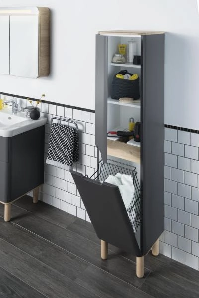 Шкаф пенал VitrA Sento  60856 40 см с корзиной для белья матовый антрацит МДФ