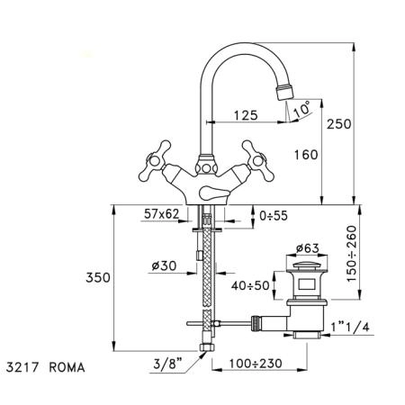 Stella Roma Смеситель для раковины на 1 отверстие 3217 с донным клапаном, цвет: хром